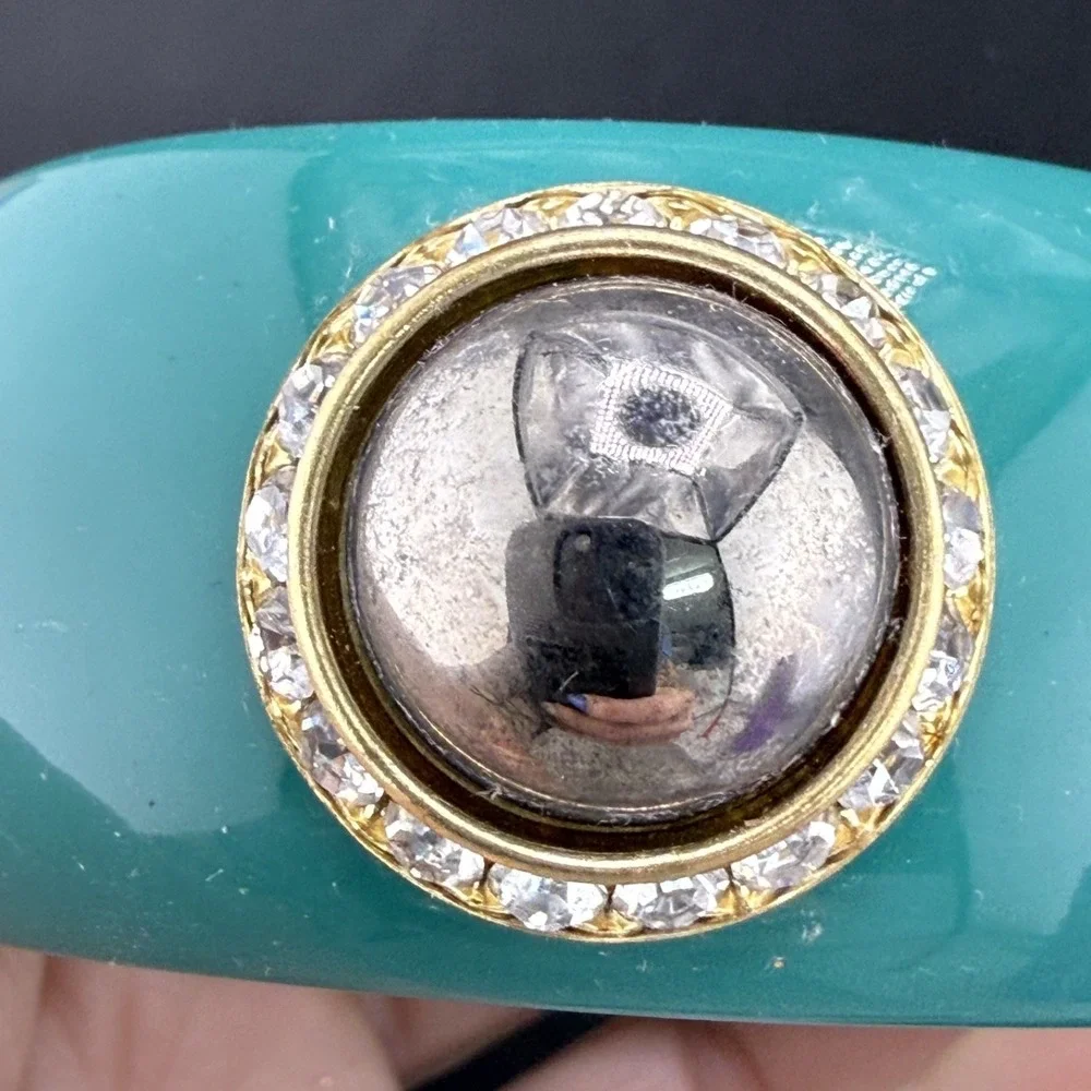 Vintage John‎ Wind Bangle Bracelet Acrylic Teal Chunky Signed 6.5
